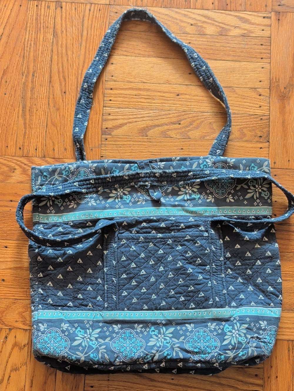 Retro (Unbranded) Quilted Blue Floral Pattern Tote Bag